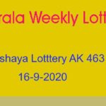 Akshaya AK-463 Lottery Result 16.09.2020 Kerala Results First Prize 70 Lakh1